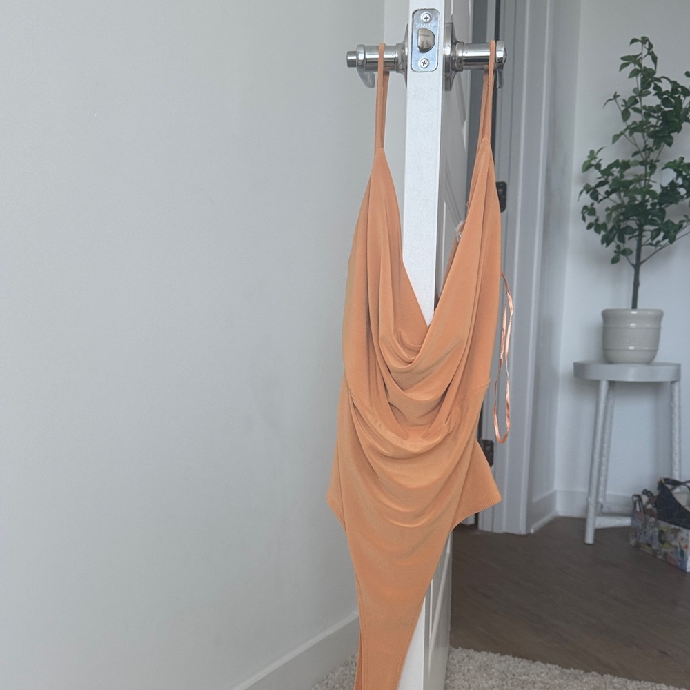 Meraki Orange Draped slinky Bodysuit